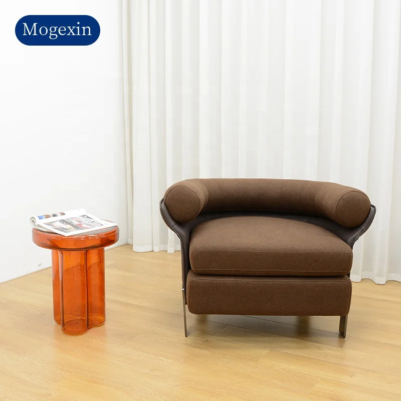 Brown Modern Fabric Leisure Armchair Living Room Hotel Apartment Comfortable Reception Villa Dining Single Chair