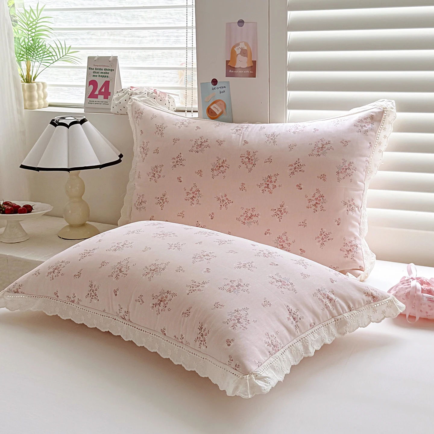 2Pc Cotton Printed Pillowcase High Quality Home Hotel Bedding Pillow Cover Brief Style Lace Zipper Pillow Case