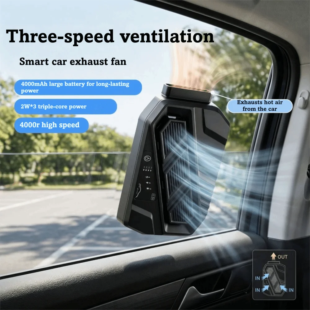 Road Trip Rechargeable Car Window Fan Three Outlets Double-Clamp Cooling Fan Quiet 360 Degree Adjustable Exhaust Fan Truck