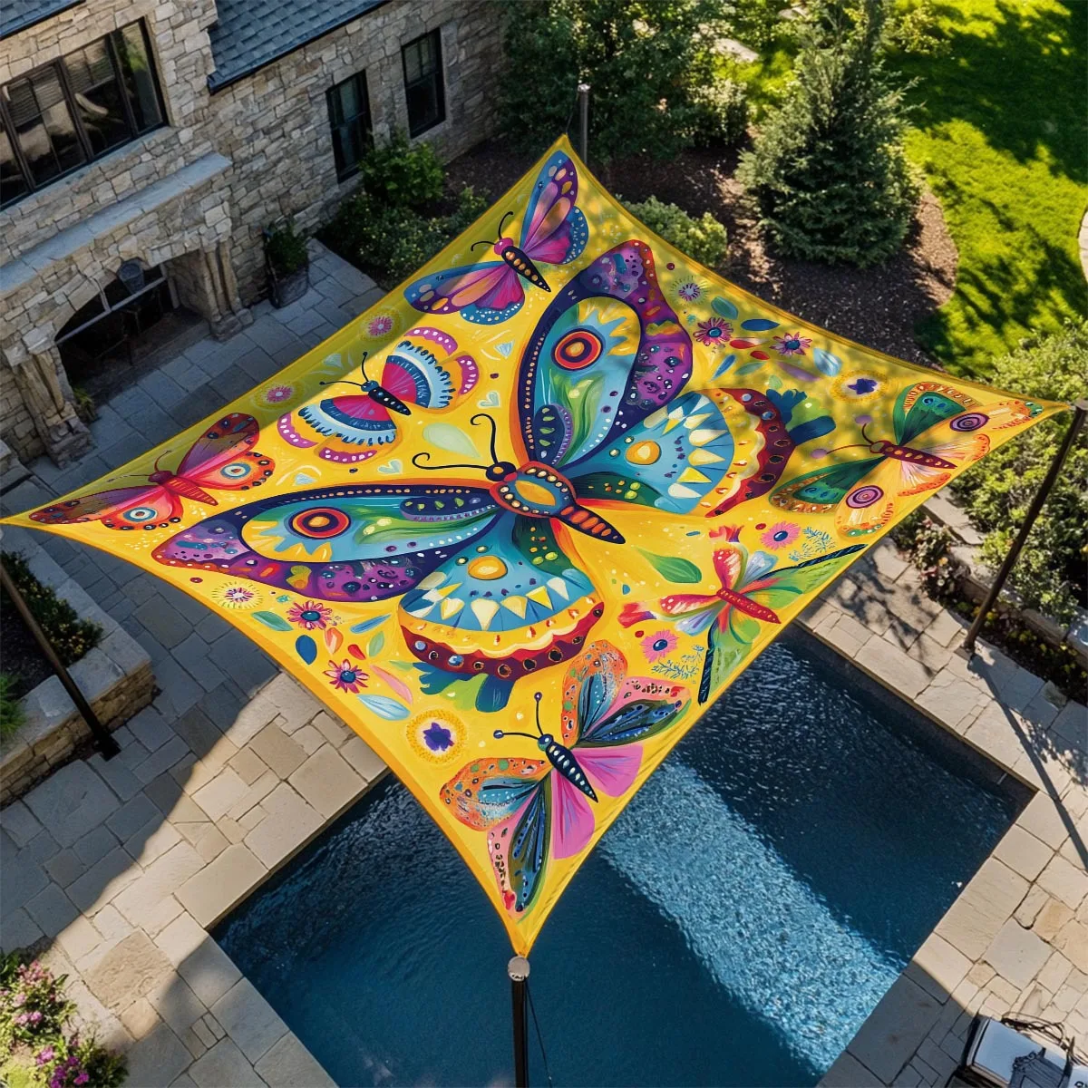 Butterfly Camping Sunshade Tent Camping Tarpaulin Picnic Ground Cover Portable Outdoor Camping Tent Terrace Decor Ceiling Cloth