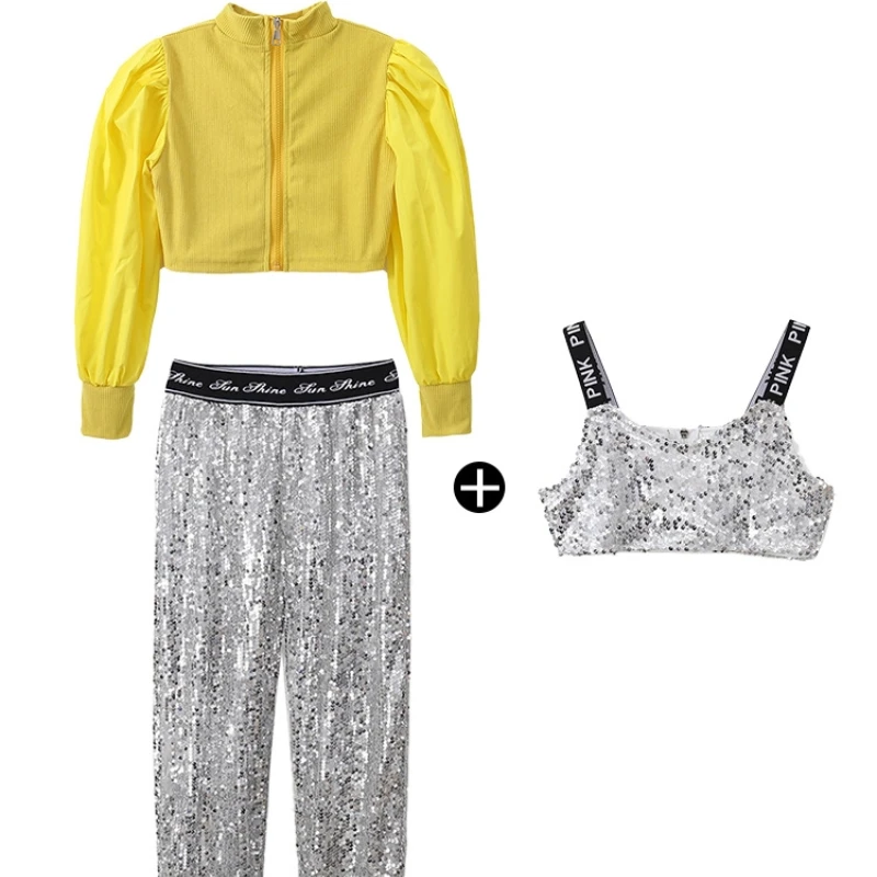 Children's Jazz Dance Costume, Girls' Sequin Set, Autumn and Winter Street Dance Fashion Costume, Children's Runway Performance