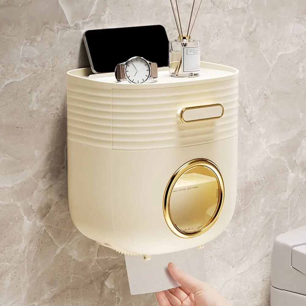 Plastic Toilet Paper Extraction Box Wall-Mounted Large Capacity Toilet Paper Holder with Drawer Waterproof Roll Paper Box