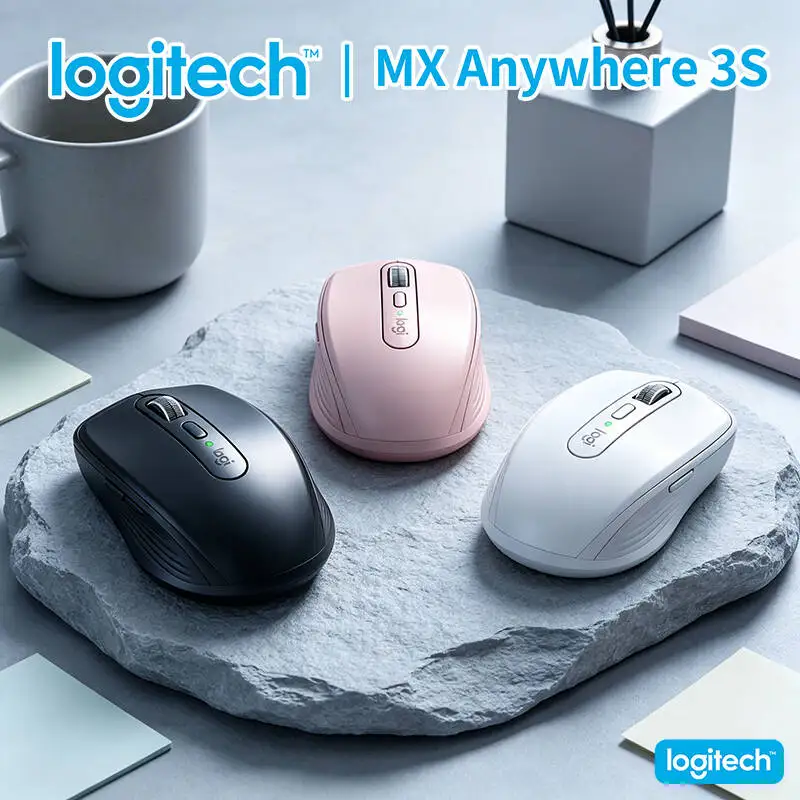 Durable Logitech MX Anywhere 3S - 8000 DPI Glass Tracking, MagSpeed Scroll, Silent Click, Travel-Friendly Design for Trip