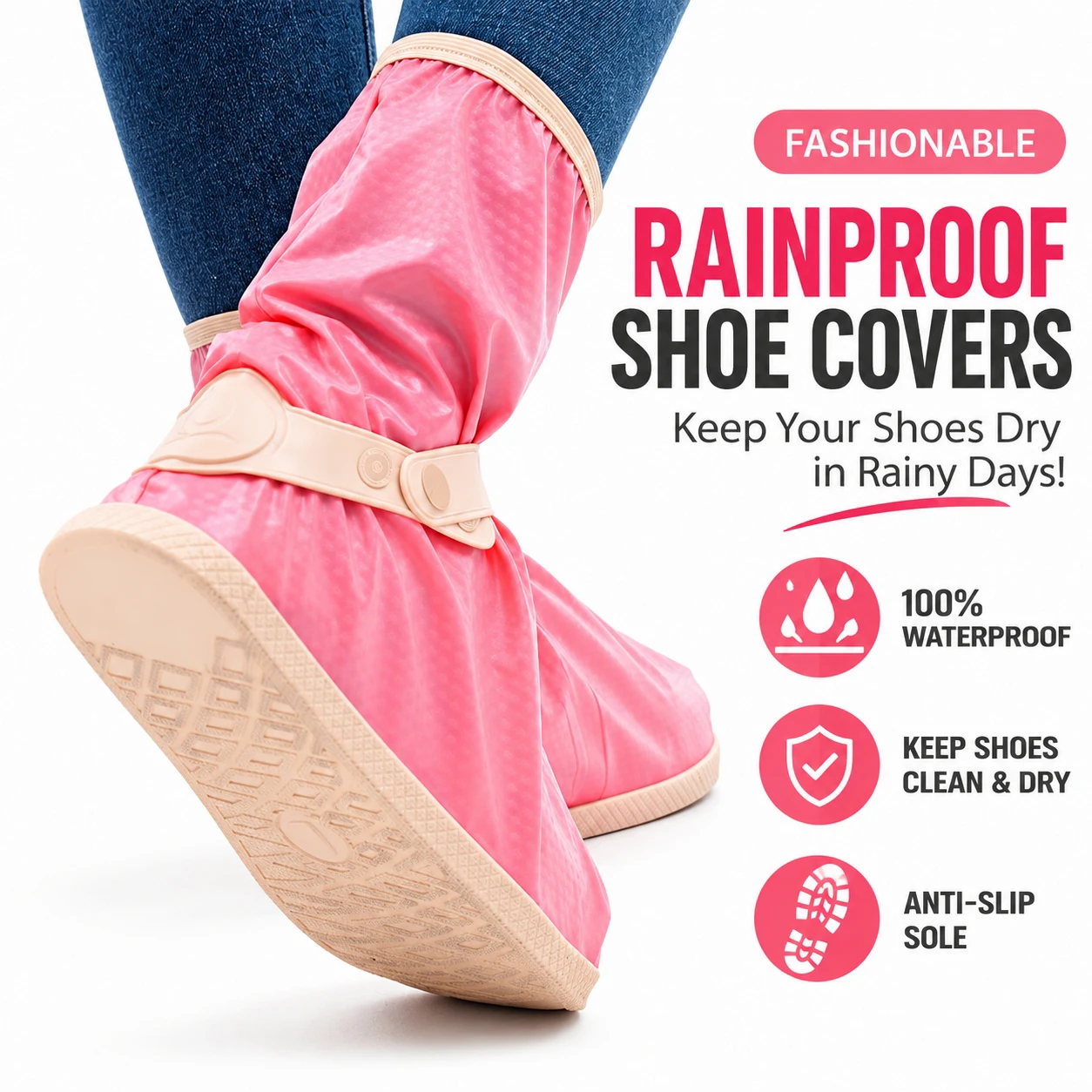 Waterproof Boot Covers, Reusable Rain Shoe Covers Non-Slip Waterproof Shoes Boots for Outdoor Cycling Camping Fishing Travel