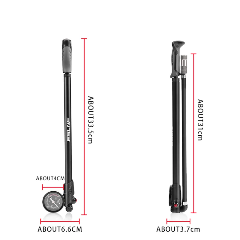 Pompa Sepeda MTB Portabel ESLNF 300psi, Pompa Garpu Depan Sepeda dari Aluminium Alloy dengan Pengukur Tekanan