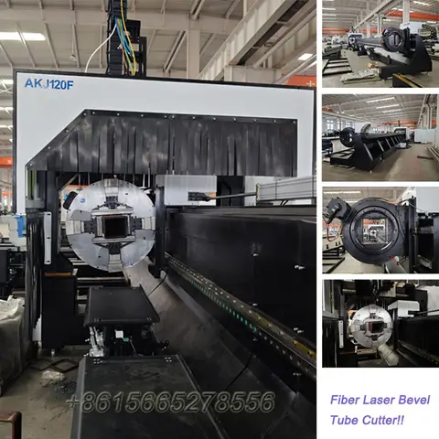 AccTek 베벨 절단 파이버 레이저 전문 튜브 절단기, 파이프용 다양한 각도, 6kw MAX 레이저
