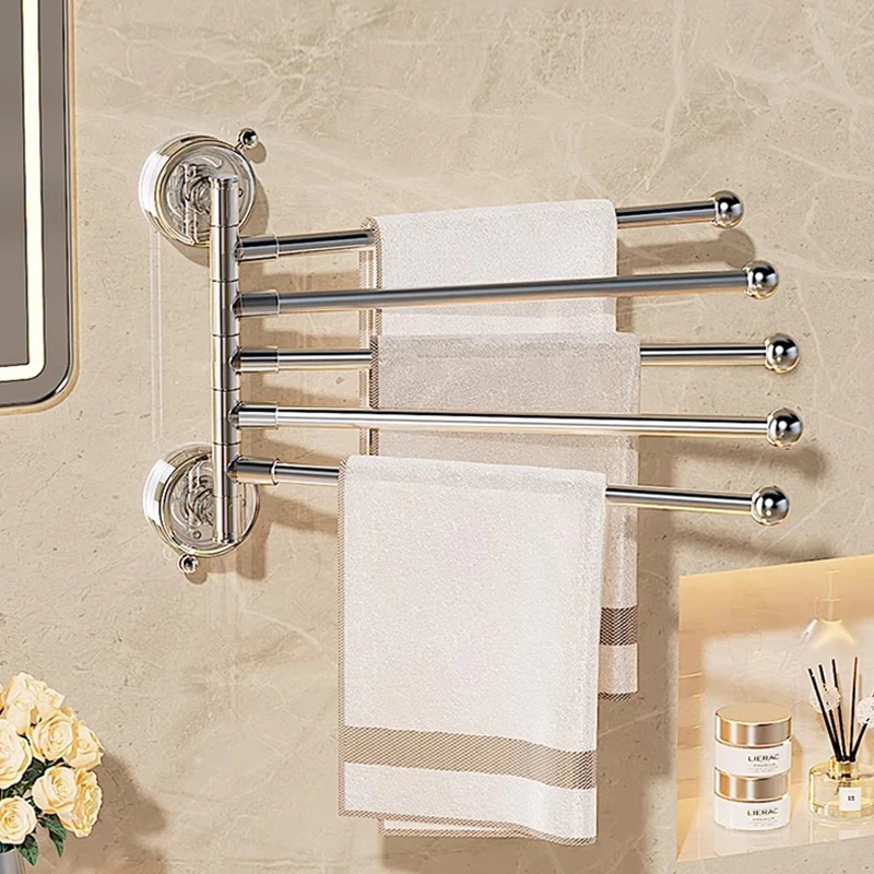 Bathroom Towel Pole Suction Cup Non Perforated Wall Mounted Towel Rack Multi Pole Storage Rack Bathroom Storage Supplies