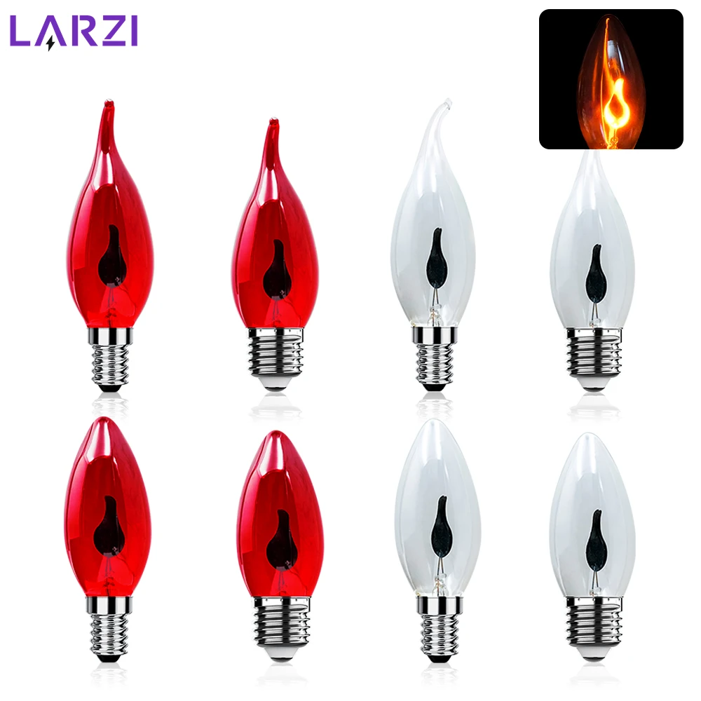 1-12PCS LED Edison Bulb E14 E27 3W 220V Flame Fire Lighting Lampara Orange Red Vintage Flickering Effect Novel Candle Tip Lamp