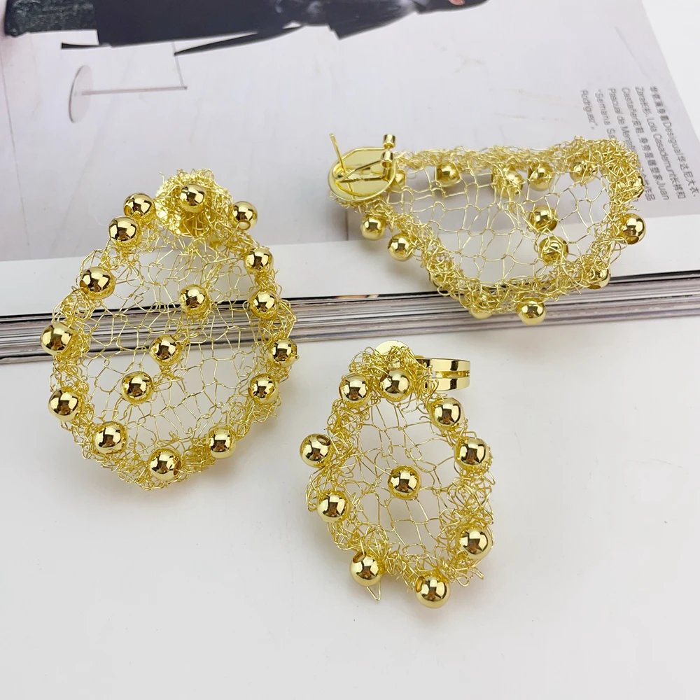 مجموعة مجوهرات برازيلية مطلية بالذهب من إيما للنساء، قلادة أفريقية جريئة، أقراط، سوار، خاتم، هدايا مجوهرات الزفاف