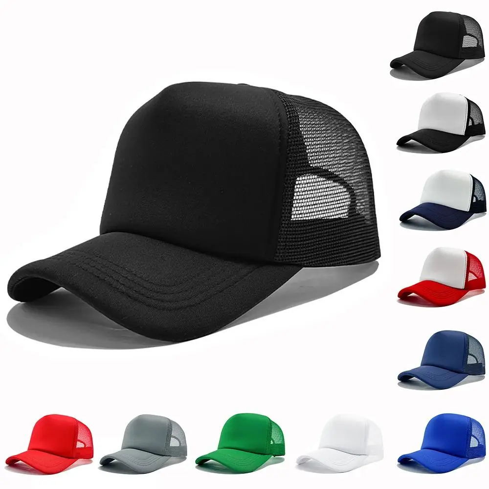 Casual Adjustable Baseball Cap Mesh Solid Color Trucker Cap Breathable Snapback Hats