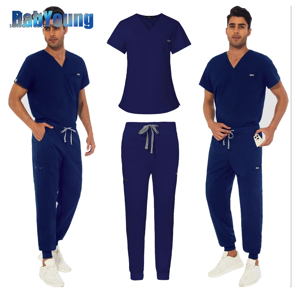 Werk Top Arts Verpleegkundige Uniform Bodems Eenvoudig Meer Zakken Tandheelkundige Scrubs Broek Spa Verpleging Scrub Pakken Medische Unisex Kleding Set