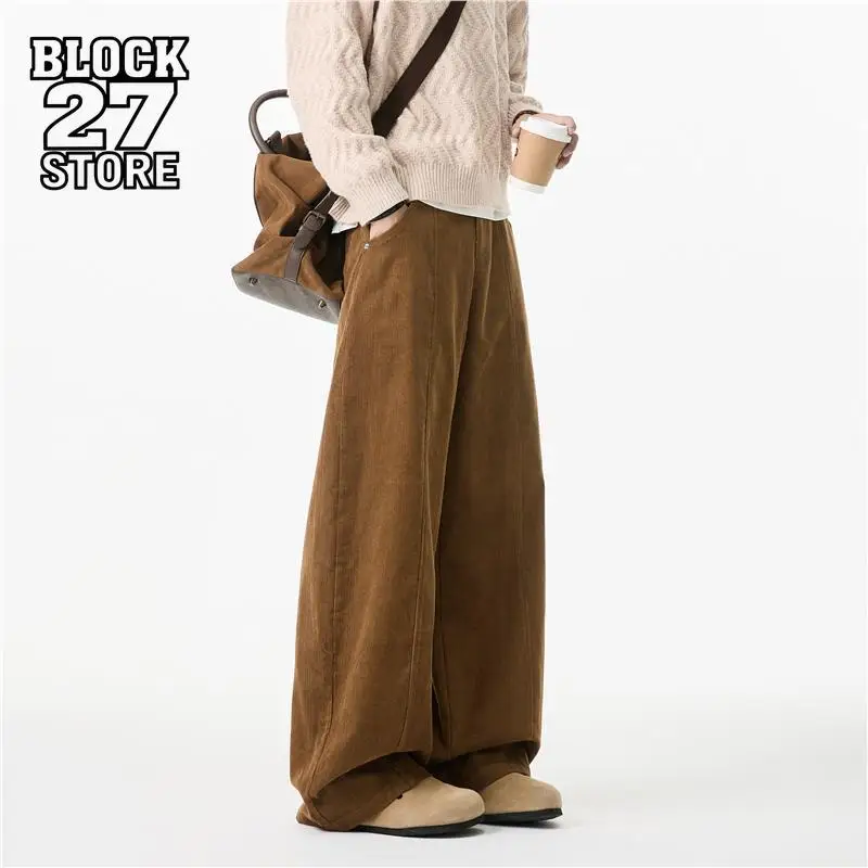 

Mens Pants Harajuku Corduroy Curved Knife Trousers Vintage Cleanfit Loose Dragging Wide Leg Casual Long Pants Streetwear Fashion