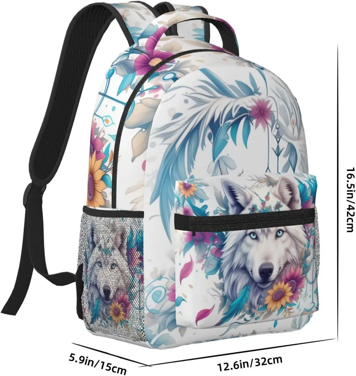 Wolf Backpack for School Boys Girls 17Inch Lightweight Waterproof Bookbag with Laptop Sleeve for Teens College​