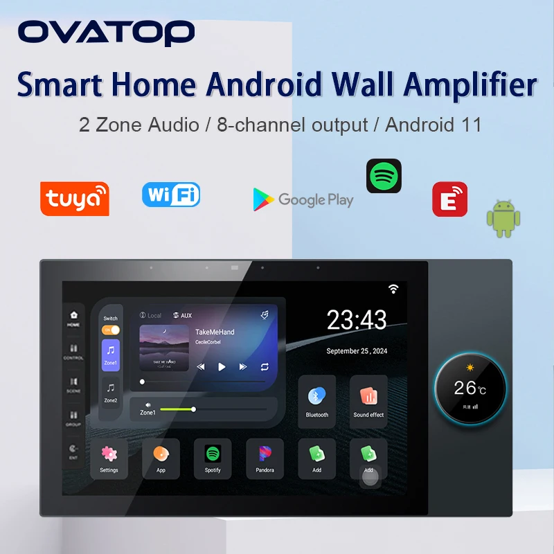 10' TUYA Smart Home Audio System ZIGBEE Gateway 2 Zone Audio In Wall Amplifier WIFI Bluetooth Music Player Sound Control Panel