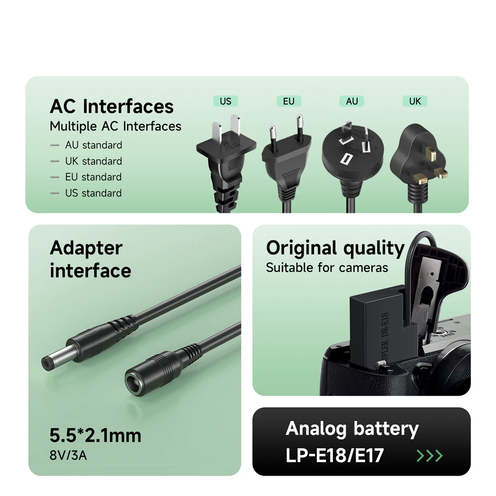 بالو DR-E18 ACK-E18 تيار مستمر المقرنة LP-E17 الدمية بطارية التيار المتناوب طقم محول الطاقة لكانون EOS المتمردين RP SL2 SL3 T6i T6S T7i T8i 200D