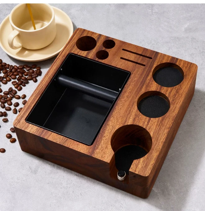 Coffee Tamper/Storage Seat | Wooden Base with Fabric Mat