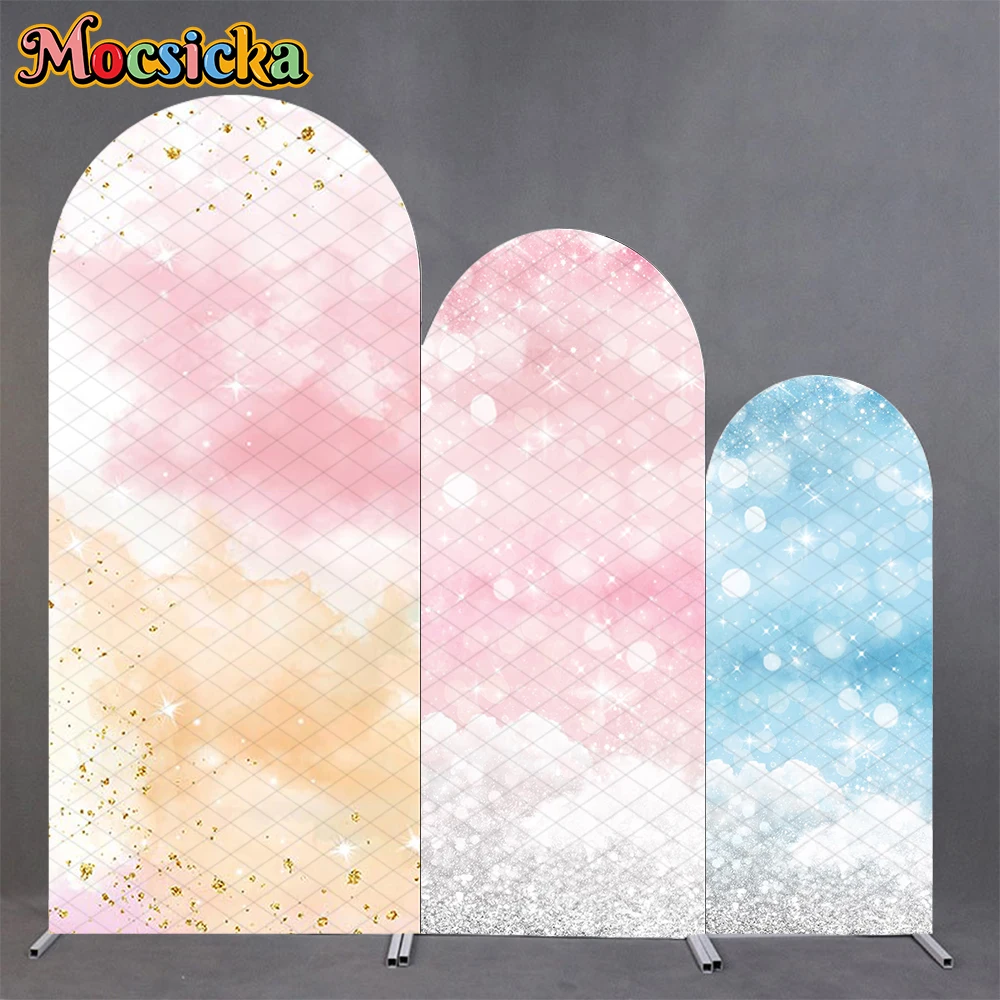 

Mocsicka Color Painting Arch Covers Backdrop Baby Photo Birthday Wedding Arched Background Pink Blue Clouds Decor Shooting Props