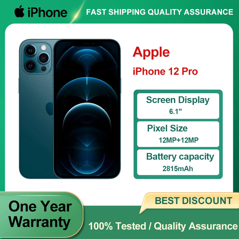 هاتف Apple iPhone 12 Pro الأصلي المستخدم غير مقفول 5G معرف الوجه 6.1 "128/256GB ROM 12MP كاميرا Hexa-core IOS NFC الهواتف الذكية