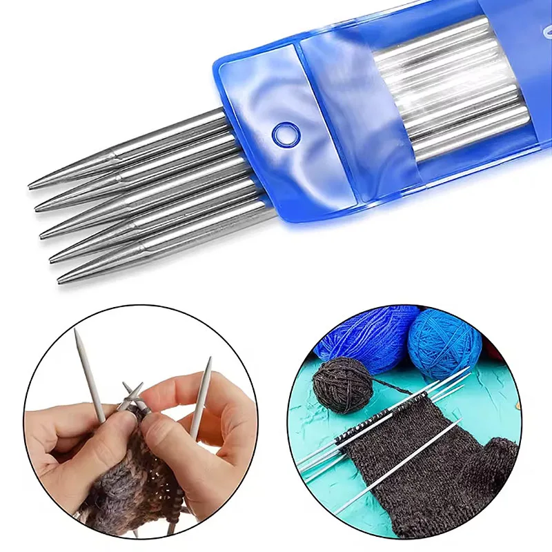5Pcs/set 20CM Stainless Steel Knitting Needles Set 2-5MM Double Pointed Straight Knitting Needles for Sweaters Knitting Projec