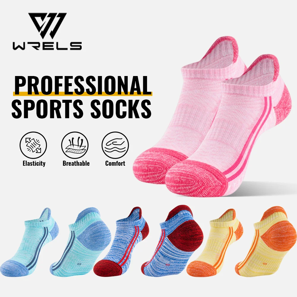 WRELS 1/2/3 Pairs Athletic Running Socks Men Women Padded Moisture Wicking Low Cut Socks Anti-Blister Compression Ankle Socks