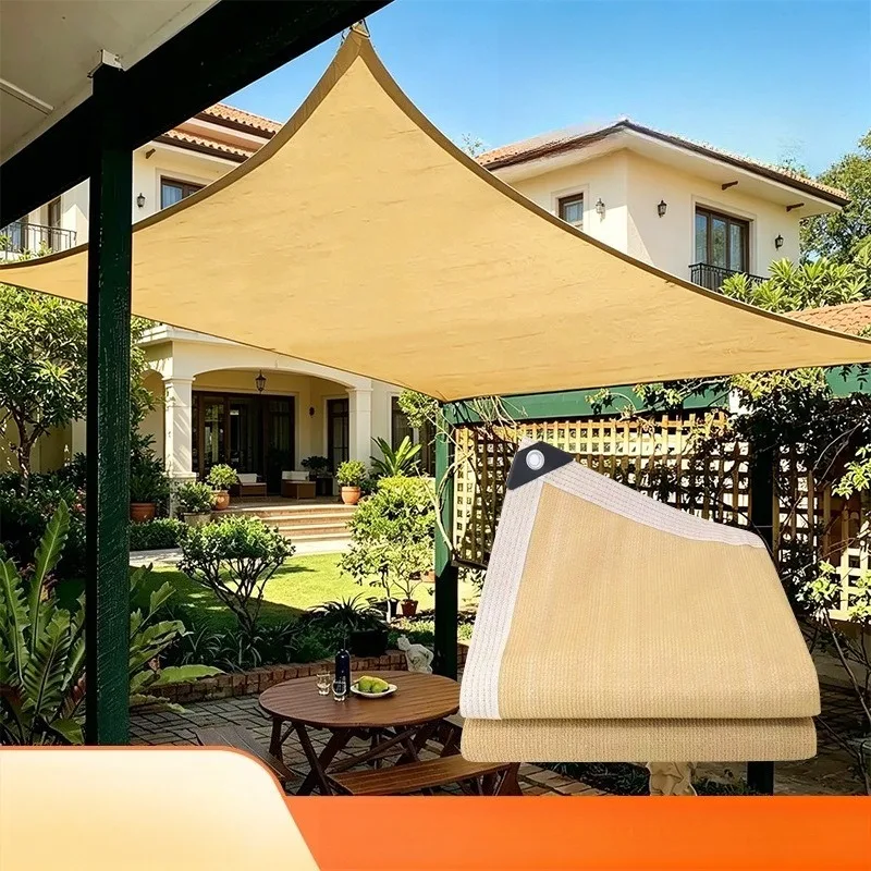 HDPE Shade Sail UV Resistant Outdoor Garden Patio Reinforced Edged Square Beige Sun Shade Net Multiple Size Breathable Wholesale