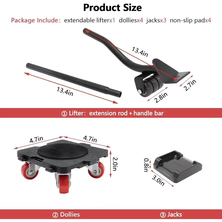 ONEON Furniture Mover with Wheels and Furniture Lifter Set 360° Rotation Wheels Furniture Dolly 660 Lbs Capacity for Moving Hea