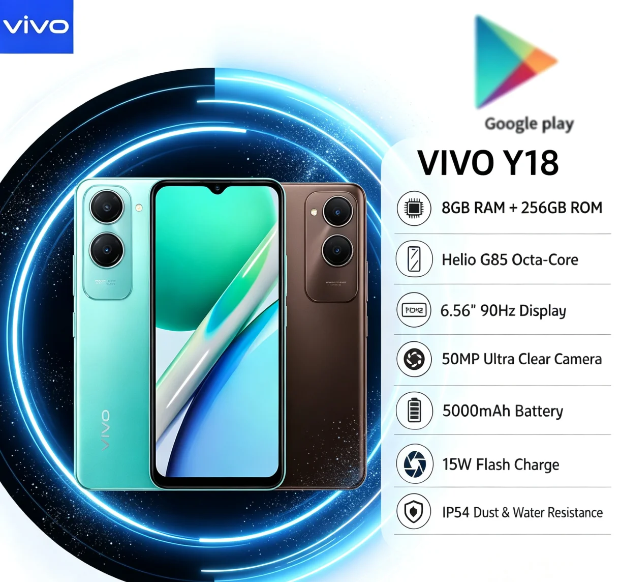 Buzzing 2026 VIVO Y18 Global Edition Unlocked Cellphone 8GB+256GB Big Internal Memory 90Hz Vivid Fluid Screen 5000mAh Stable