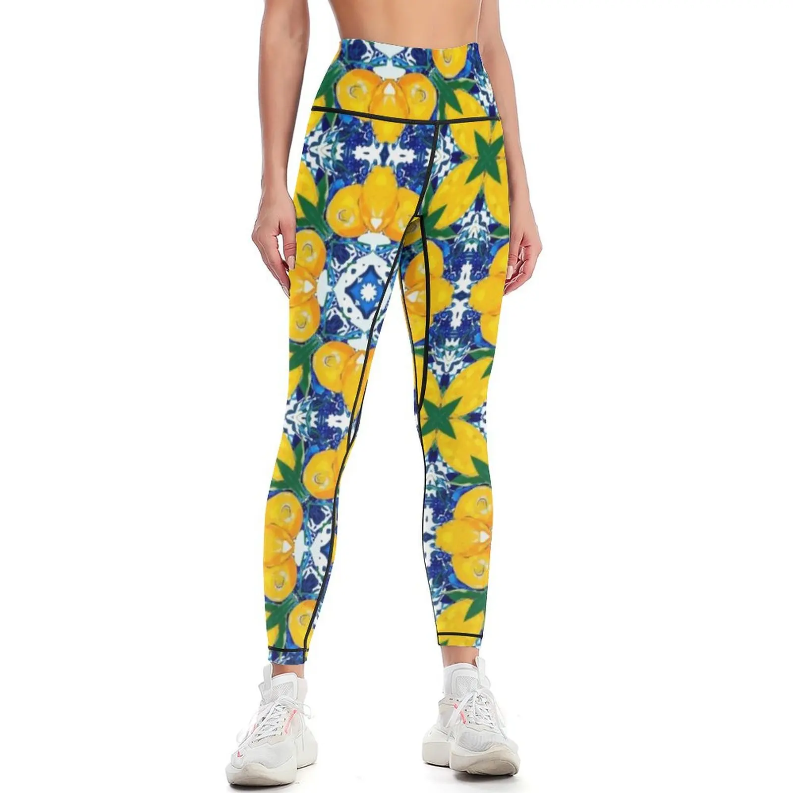 Summer,citrus,mosaic,Sicilian style,lemon fruit pattern Leggings gym's sportswear for girls Womens Leggings