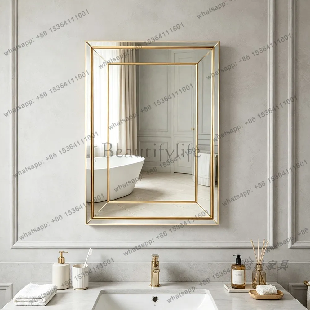 YJ American Luxury Decor Mirror French Retro Wall Mount Unit For Bedroom Bathroom Living Space