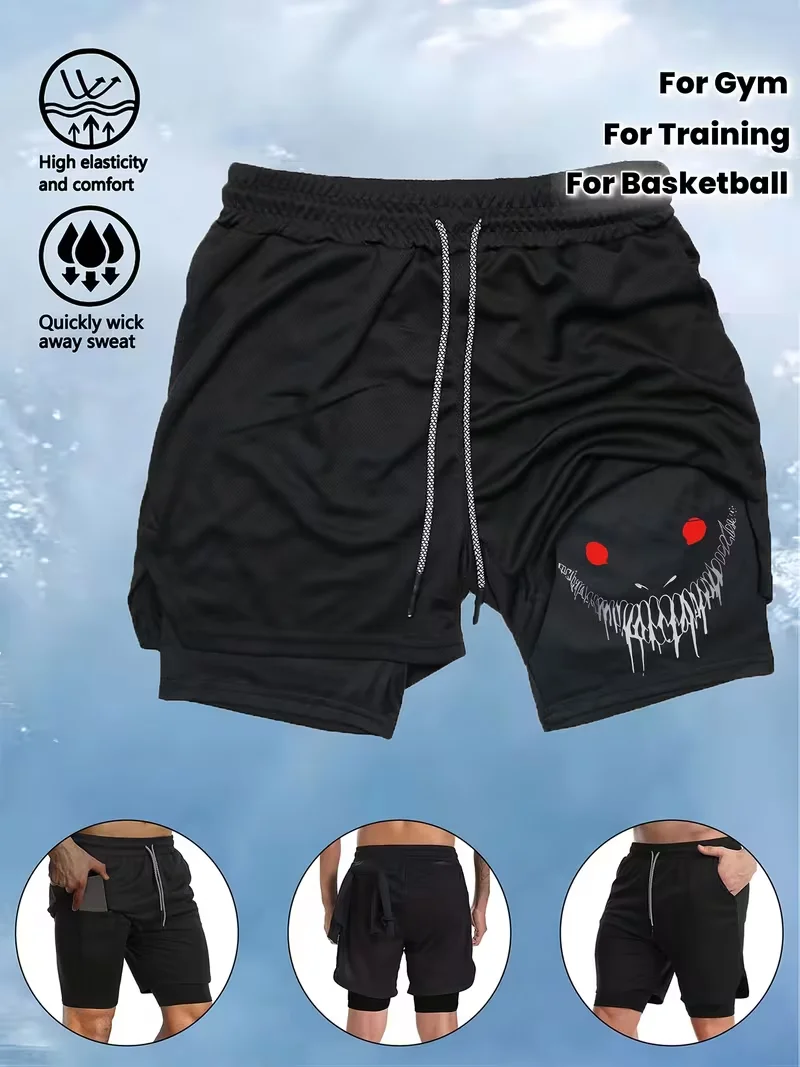 

Мужские спортивные шорты 2-в-1 Berserk, быстросохнущие шорты для бега, для тренировок в спортзале и фитнеса, двухслойные.