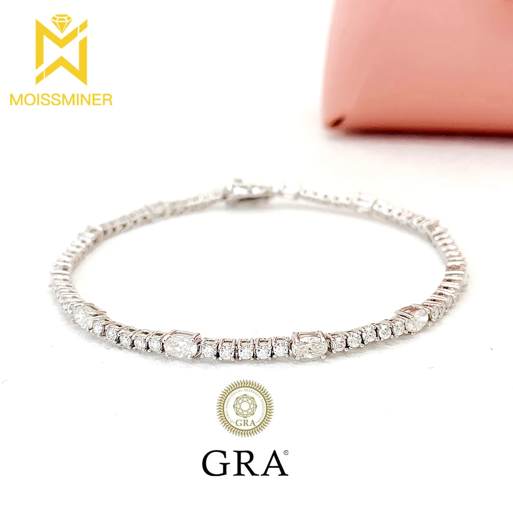 Egg Moissanite Tennis Chain Bracelets For Men Women S925 Silver Cuban Chain Bracelets Real Diamonds Hip Hip Jewelry With GRA