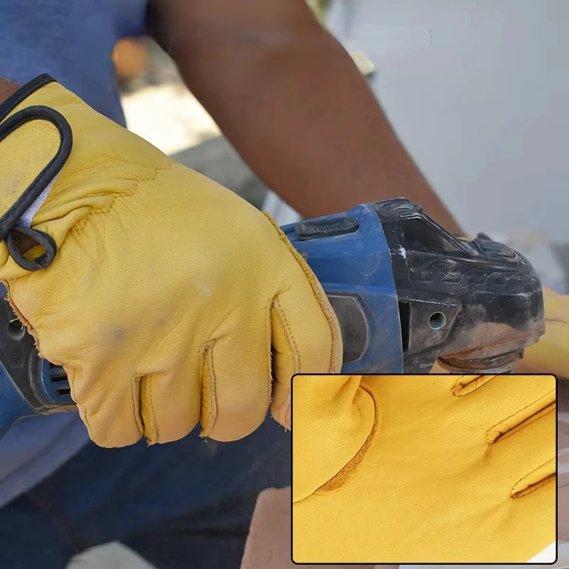 Work Gloves Sheepskin Leather Workers Work Welding Safety Protection Garden Sports Motorcycle Driver Wear-Resistant Gloves