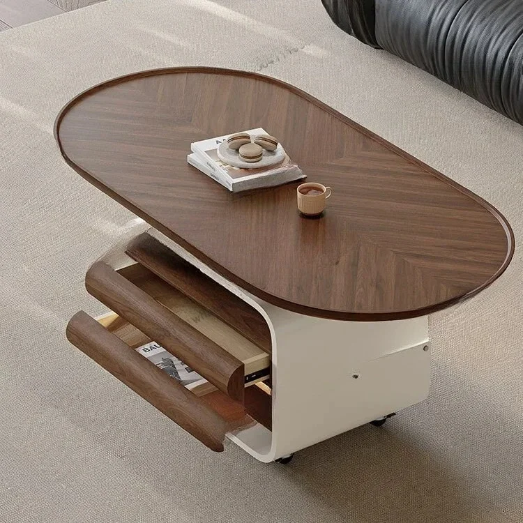 Simple, modern, liftable and movable side table with wheels, simple coffee table