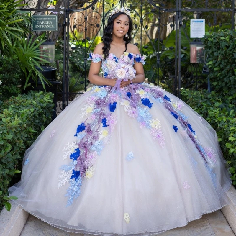 

Мексиканские сексуальные платья Quinceanera с открытыми плечами с 3D цветочной аппликацией Vestidos XV годы Sweet 16 robe de Party Prom