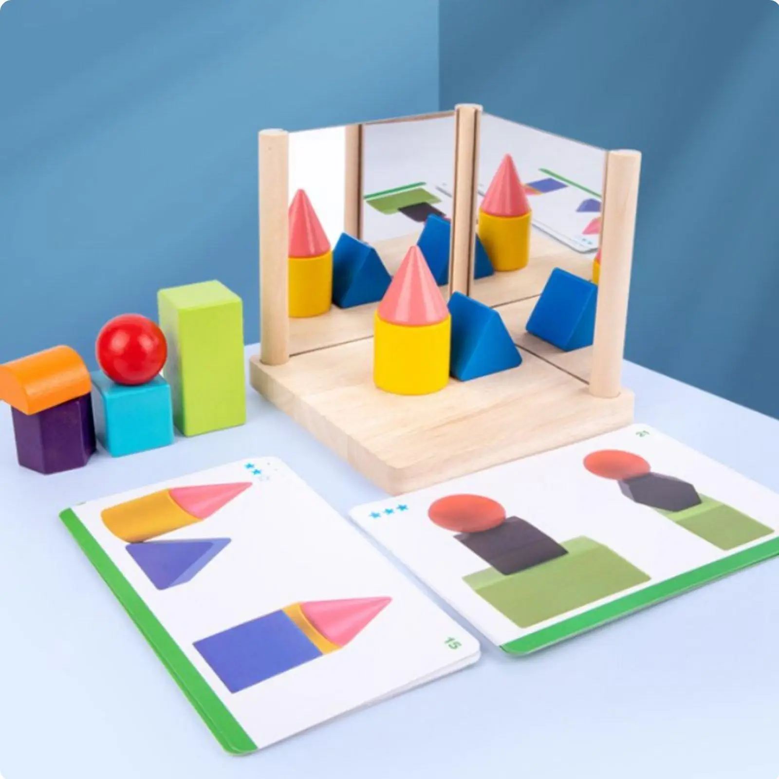 Mirror Building Blocks Montessori Logic Reasoning Game Wooden Educational Puzzle for Kids Cognitive Skills