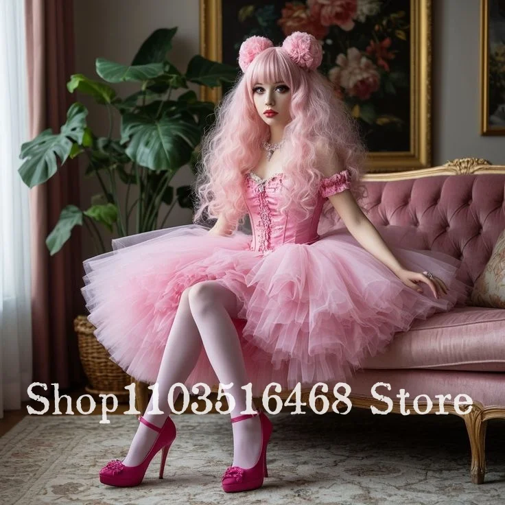 Robe de bal de style ballet rose personnalisée, haut corset avec manches bouffantes, jupe complète, tenue de danse scolaire, robe de soirée pour occasions spéciales