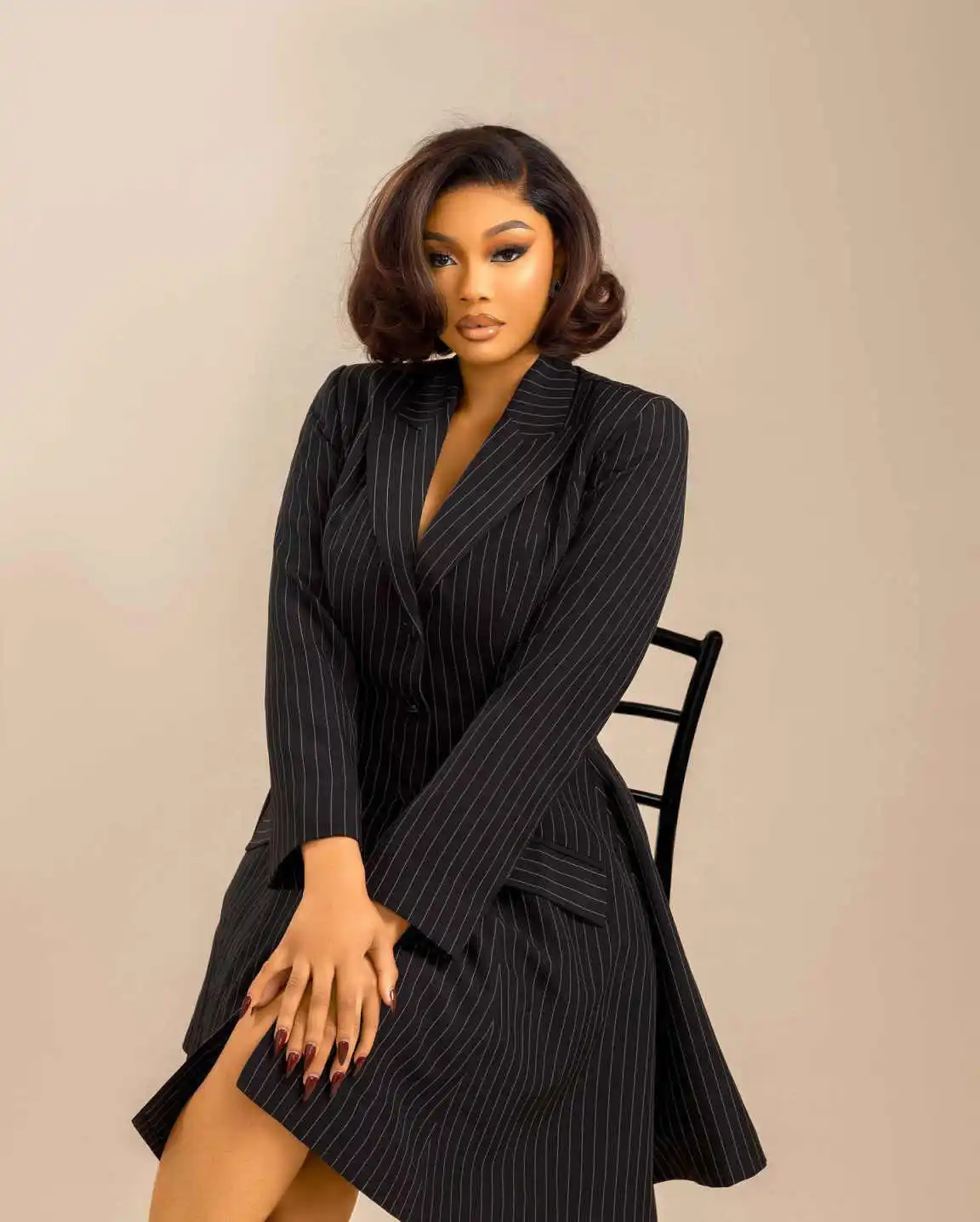 Striped Women Blazer Dress Formal Evening Birthday Party Prom Ladies Long Jacket For Wedding Banquet Working Wear One Piece