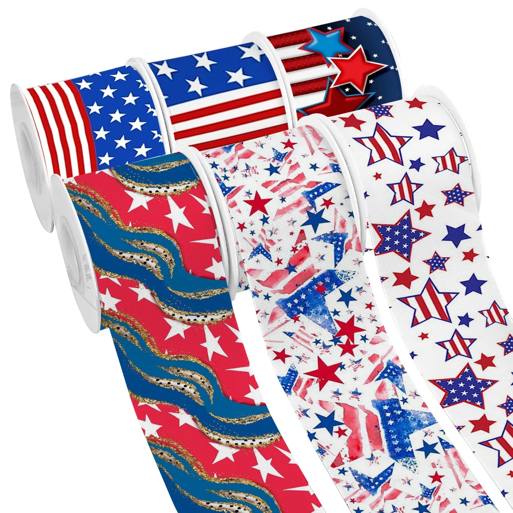 5 yards USA Cartoon Paw Independent Day Printed Grosgrain Ribbon for Cheer Bows DIY Girl Headwear Hair Bows Satin Ribbon
