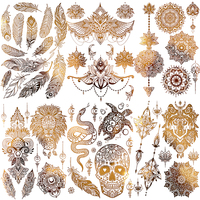 Golden Feather Lion Temporary Tattoos For Women Adult Realistic Fake Mandala Flower Snake Tattoo Sticker Bracelet Washable Tatoo