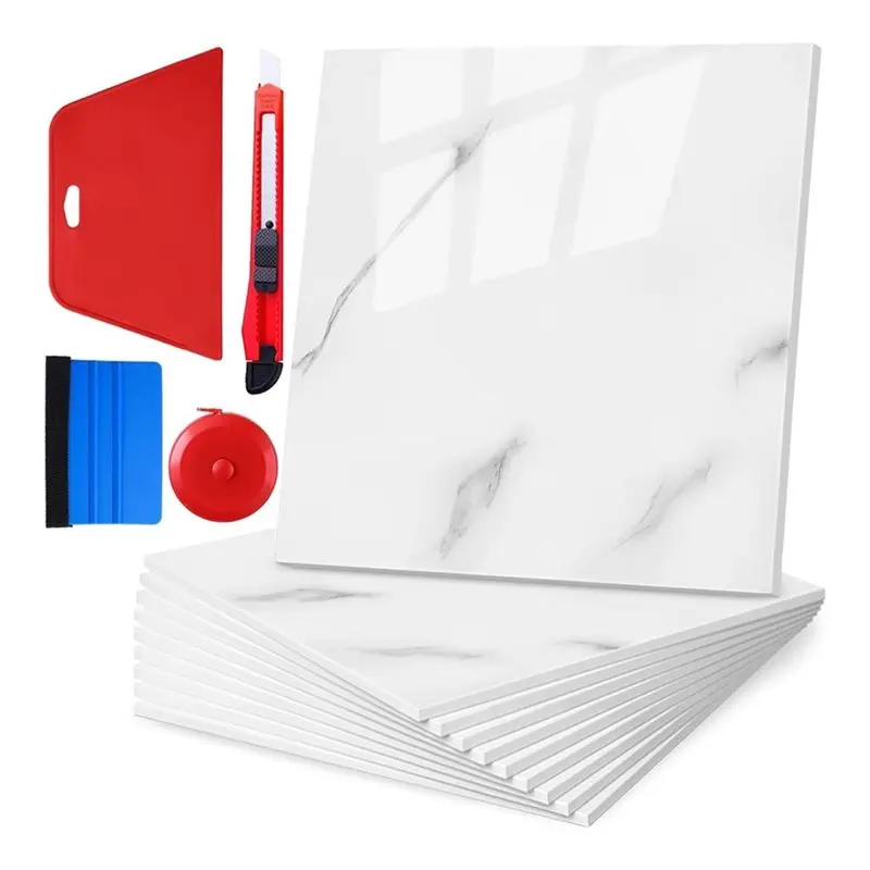 36pcs Peel & Stick Waterproof Shower Wall Tiles 12x12in White Faux Tile – Includes Ruler, Cutting Tool & Scrapers