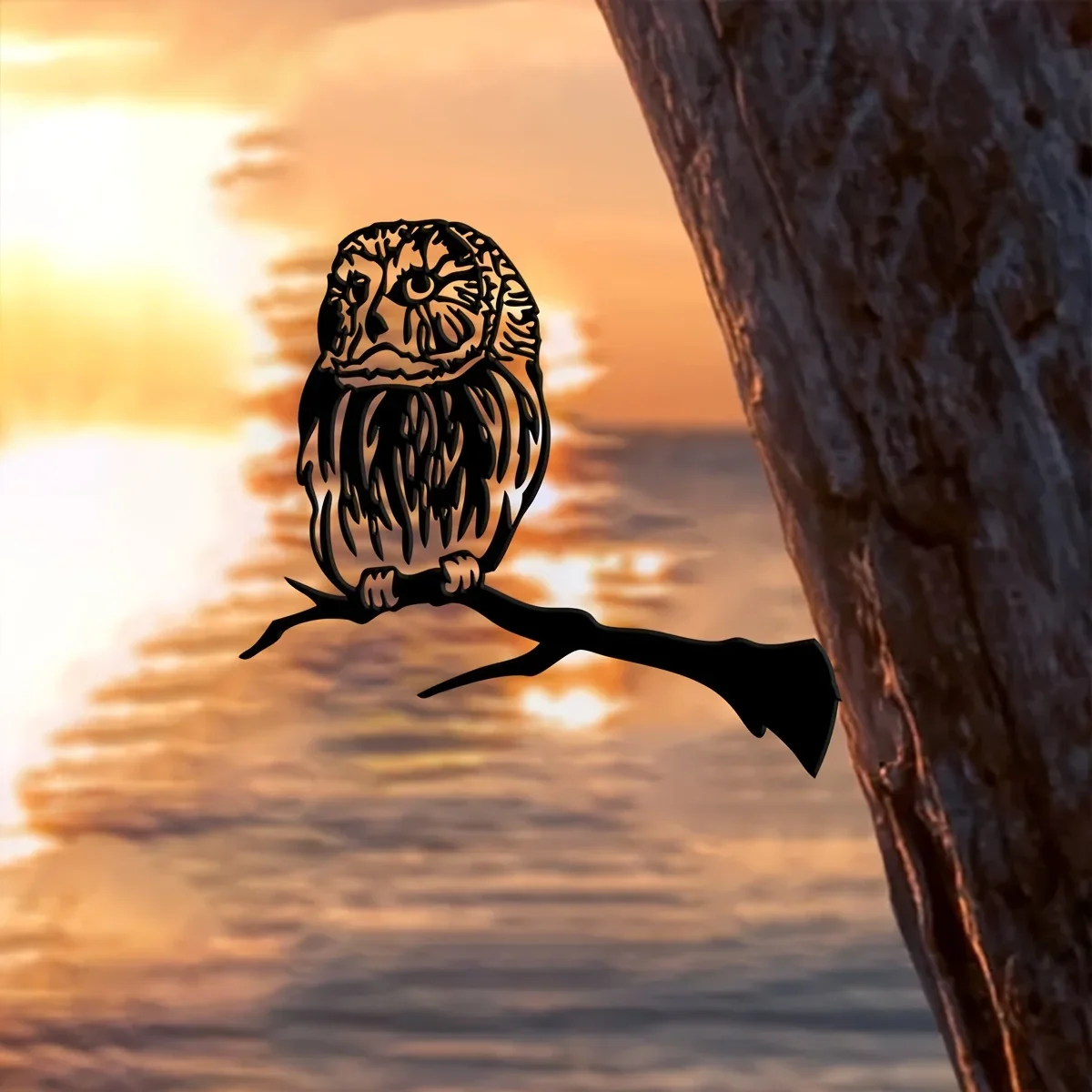 HelloYoung 1pc, Owl Tree Stake Bird Metal Silhouette Animal Sign Cutout Rustic Outdoor Home & Garden Decor Housewarming Gift