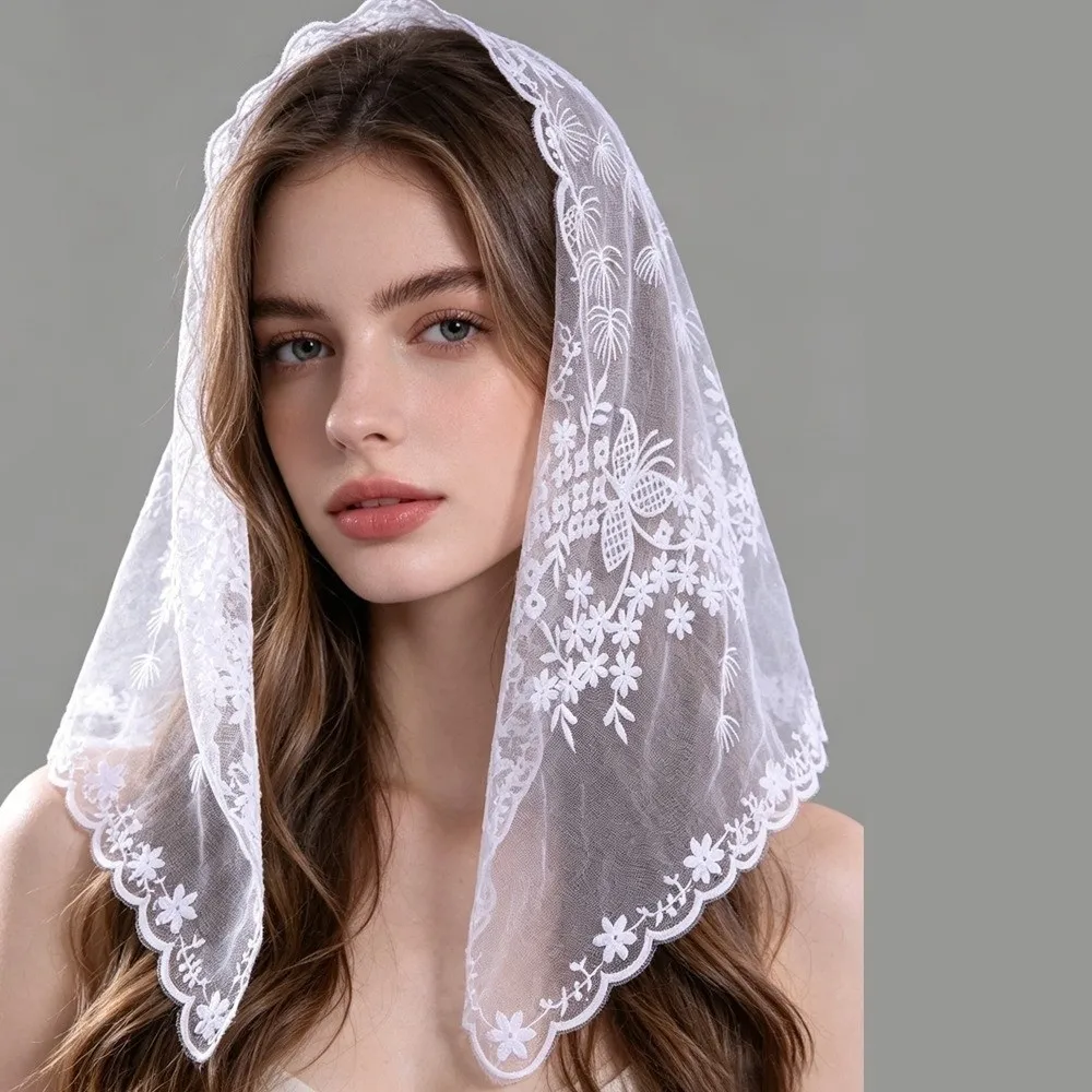 Vintage Lace Triangle Head Scarf Embroidered Design Triangle Shape Bridal Wedding Headpiece Multi Use Waist Cover Up