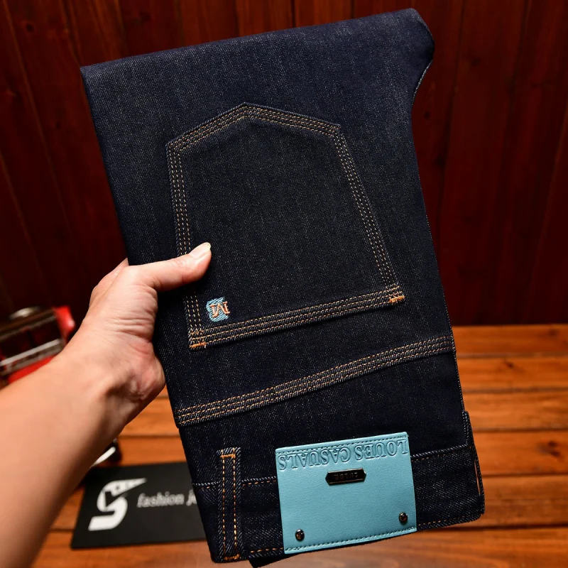 جينز رجالي عالي الجودة مطرز بالزهور في الخريف، أقدام صغيرة، اتجاه غير رسمي، فاخر خفيف، أعمال طويلة