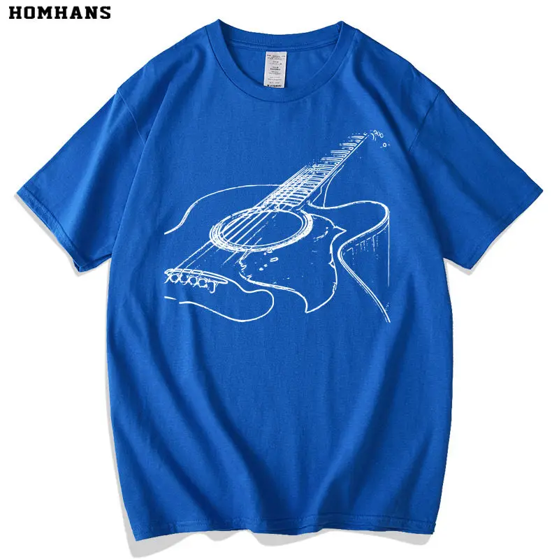 Men's And Women's Guitar Line Print Short Sleeve T-shirt Pure Cotton Casual Loose Top for Music Lovers