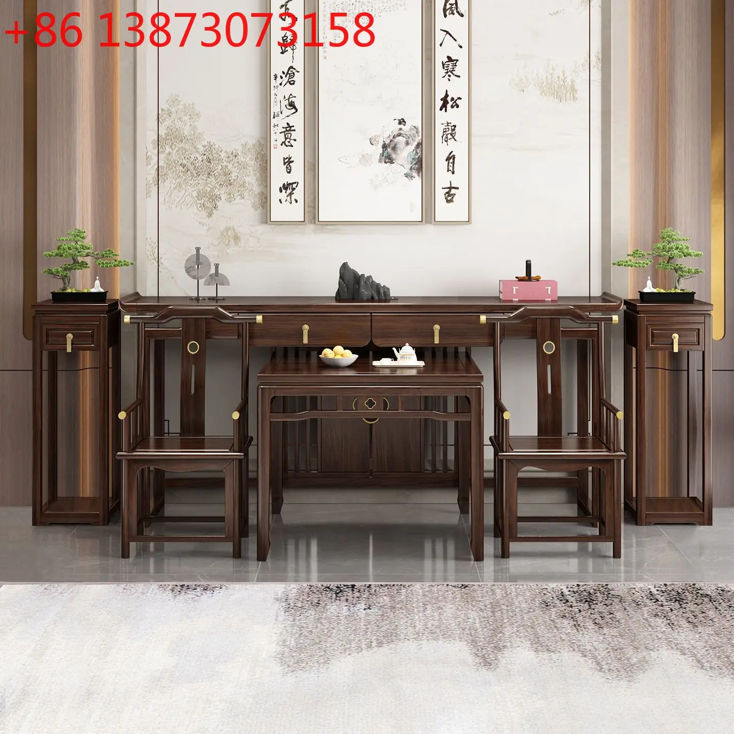

The middle hall six-piece set of the middle hall strip table solid wood strip long strip household long table four-p