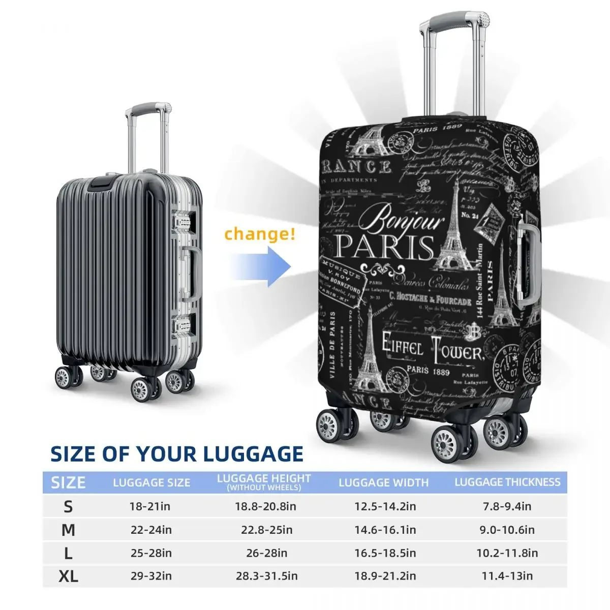 Paris Pattern Suitcase Cover Vintage Lifestyle Travel Holiday Strectch Luggage Accesories Protector