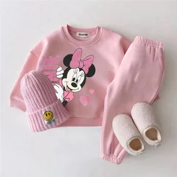 2Pcs Warm Thicken Toddler Clothes Suits Cute Minnie Mickey Mouse Long Sleeved Top + Pant Winter Autumn Children Baby Clothing