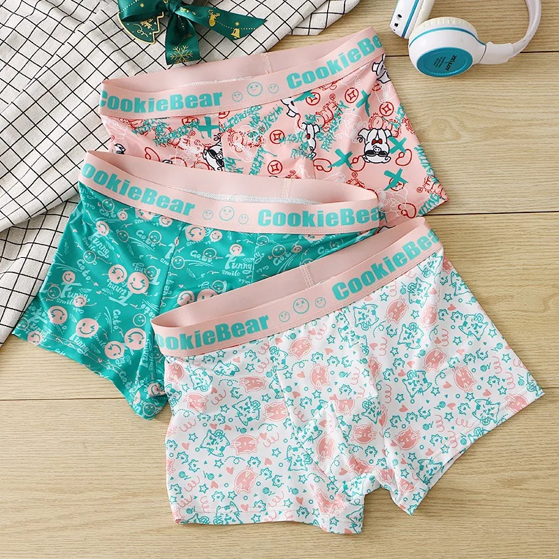 Color Matching Shorts U Convex Pouch Cartonn Print Flat Boxers Sexy Ice Silk Qucik-Dry Underwear Breathable Panties Gift for Men