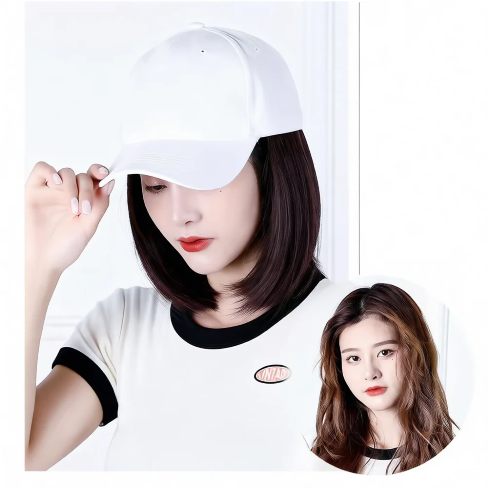 Short Bob Synthetic Wig Inside Baseball Cap Fashionable Hair Extension Natural Looking Hairpiece For Ladies Easy Styling