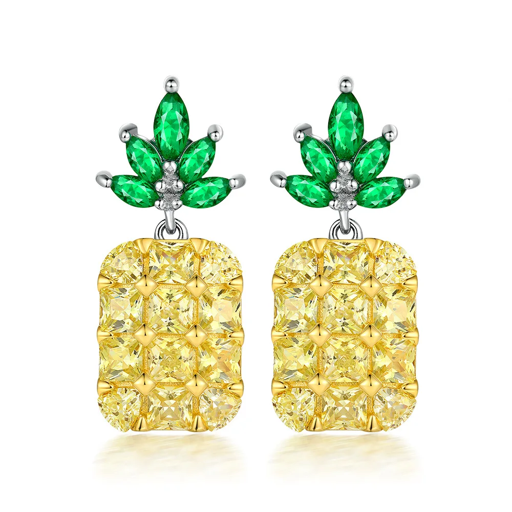 

Fashionable S925 sterling silver fruit pineapple earrings earrings with light luxury gemstone inlaid pineapple earrings